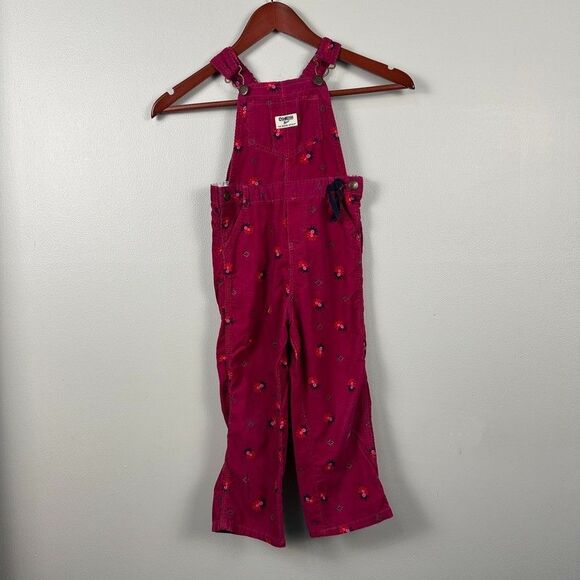 Oshkosh b"Gosh Overalls Corduroy Floral Pink Girls Size 4T - Picture 1 of 6